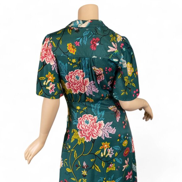 SOLD * MAEVE ANTHROPOLOGIE Emerald Green Floral Bird Butterfly Dress - Picture 14 of 17